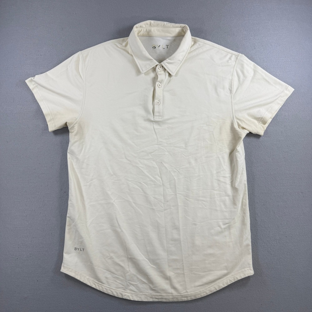 BYLT Polo Shirt Mens Large Cream Premium Basics Lux Performance Drop Cut Preppy